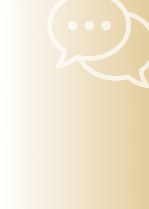 Zwei sich überlappende Sprechblasen, eine über der anderen, wobei sich in der oberen Sprechblase drei Punkte befinden. Das Bild hat einen hellbeigen Hintergrund mit Farbverlauf, der von links nach rechts ausläuft – eine visuelle Metapher für effektive Kommunikation, ideal für Präsentationstrainings für Fach- und Führungskräfte.